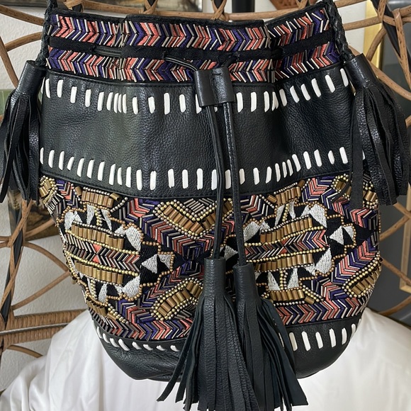 Anthropologie Inko ibBan Embroidered and Beaded Leather Bucket Bag - Picture 3 of 14